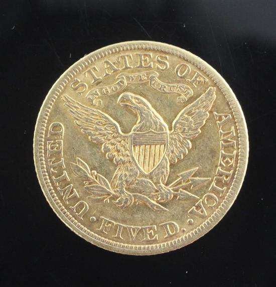 A United States of America five dollar gold Half Eagle, 1905, 8.3g, GVF